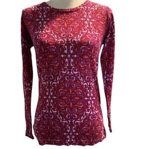 Garnet Hill 100% Merino Wool Floral Paisley Long Sleeve Top, Women's Size Small